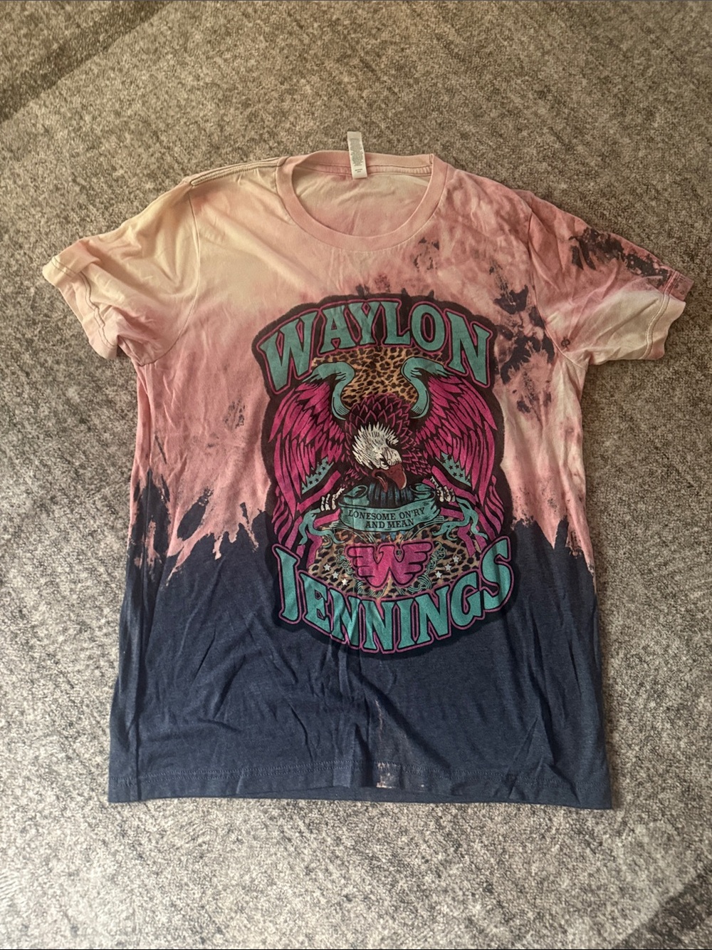 Waylon Jennings Tie-Dye Graphic Crewneck Tee - Pink & Navy